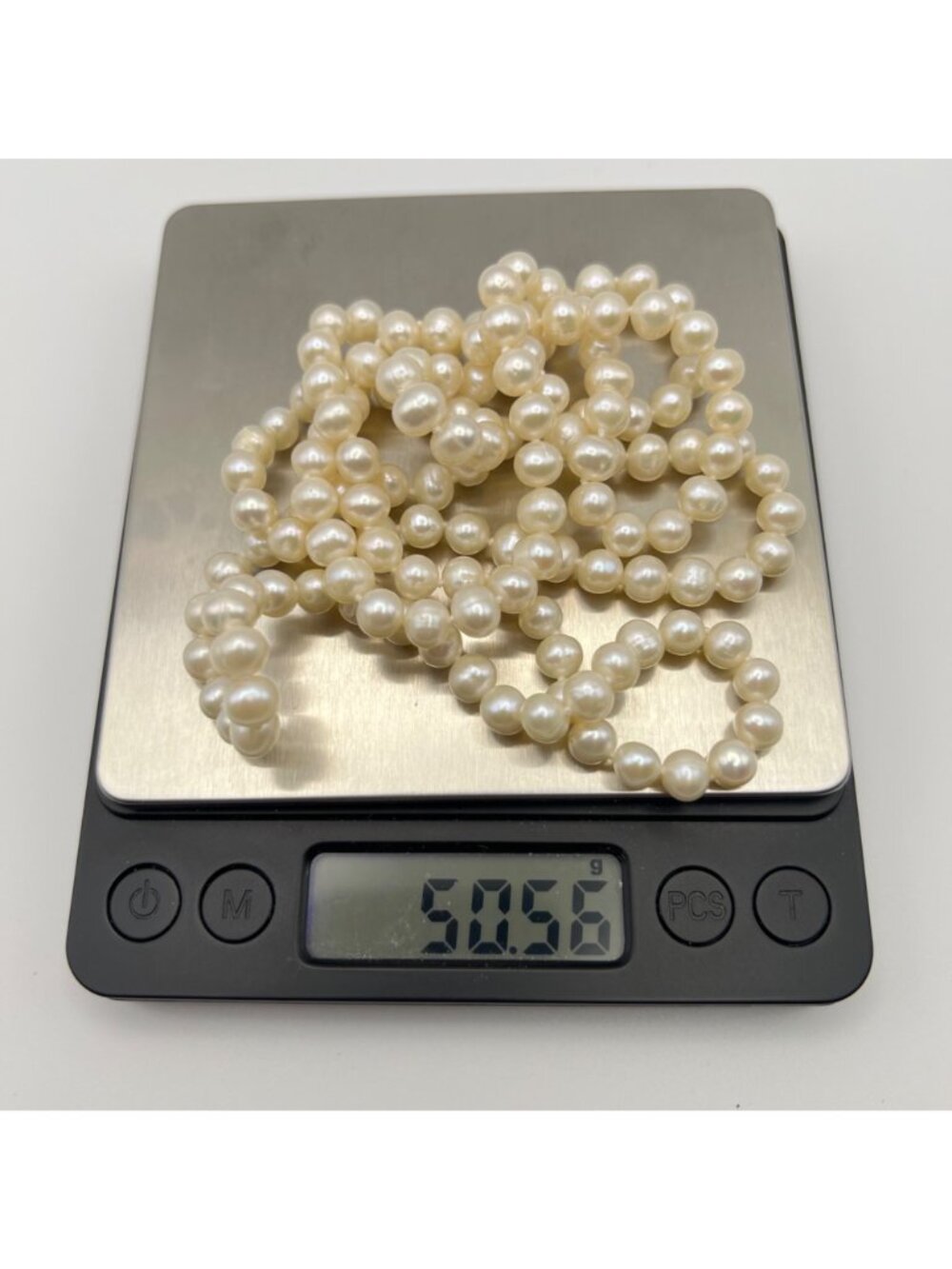 Cultured Freshwater Pearl Necklace 35" Opera Length Knotted 6.6mm Ivory Baroque - Picture 4 of 8